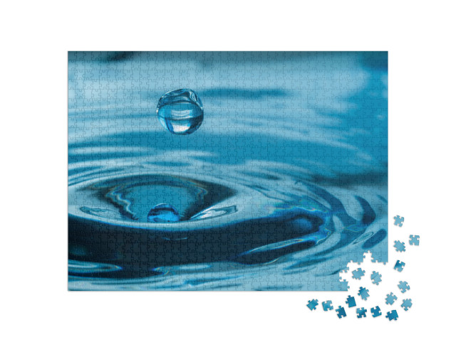 Water Drop Splash in a Glass Blue Colored... Jigsaw Puzzle with 1000 pieces