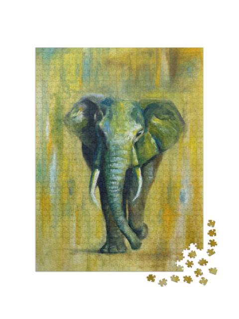 Elephant Oil Painting, Colorful & Abstract. Hand Made Pai... Jigsaw Puzzle with 1000 pieces