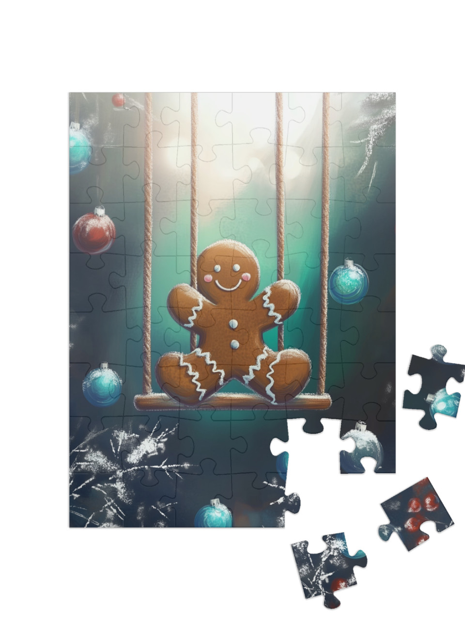 Gingerbread Man Rocks Into the Christmas Season Jigsaw Puzzle with 48 pieces