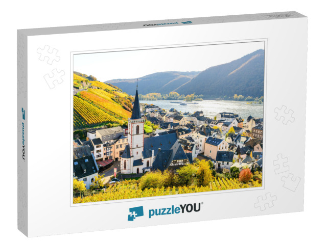 Church, Houses & Vineyards in Assmanshausen in Colorful Y... Jigsaw Puzzle