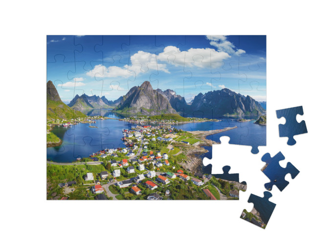 Reine, Lofoten, Norway. the Village of Reine Under a Sunn... Jigsaw Puzzle with 48 pieces