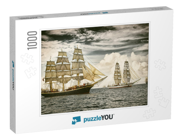 Sailing Ships Under Sail. Toned Image & Blur. Retro Style... Jigsaw Puzzle with 1000 pieces