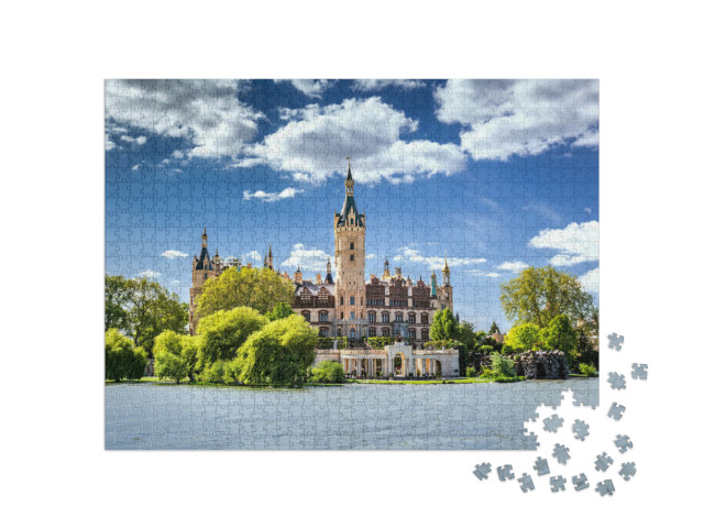 Schwerin Castle Looking Like a Fairy Tale Castle Surround... Jigsaw Puzzle with 1000 pieces