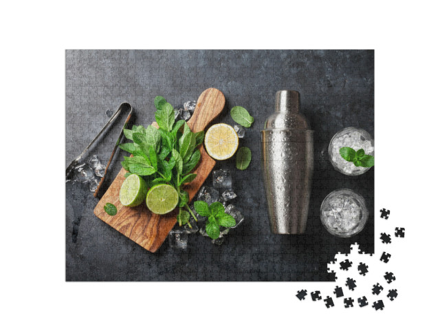 Mojito Cocktail Making. Mint, Lime, Ice Ingredients & Bar... Jigsaw Puzzle with 1000 pieces