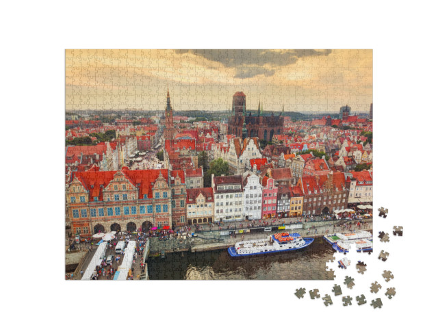 Top View on Gdansk Old Town & Motlawa River, Poland At Su... Jigsaw Puzzle with 1000 pieces