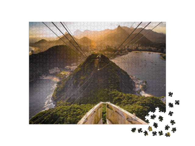 Overhead Cable Car Approaching Sugarloaf Mountain, Rio De... Jigsaw Puzzle with 1000 pieces