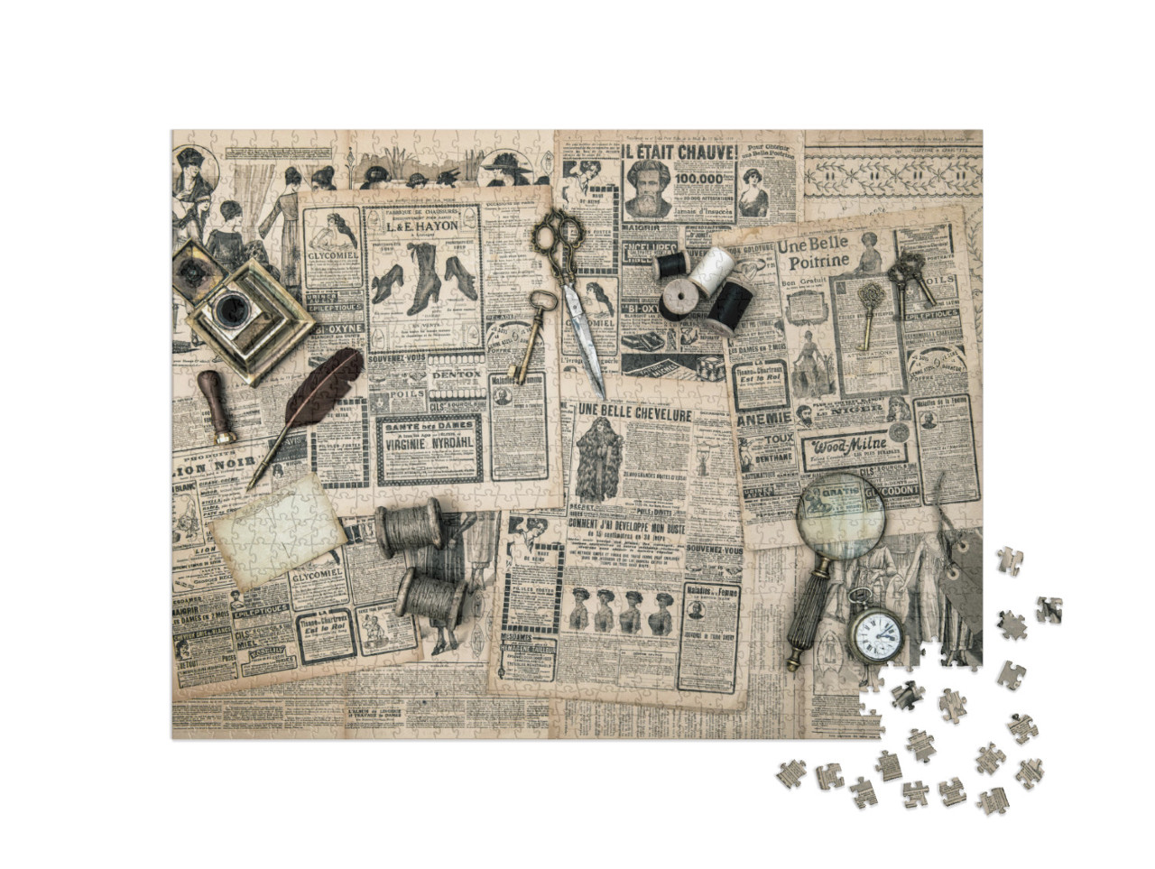 Antique Accessories, Sewing & Writing Tools, Vintage Fash... Jigsaw Puzzle with 1000 pieces