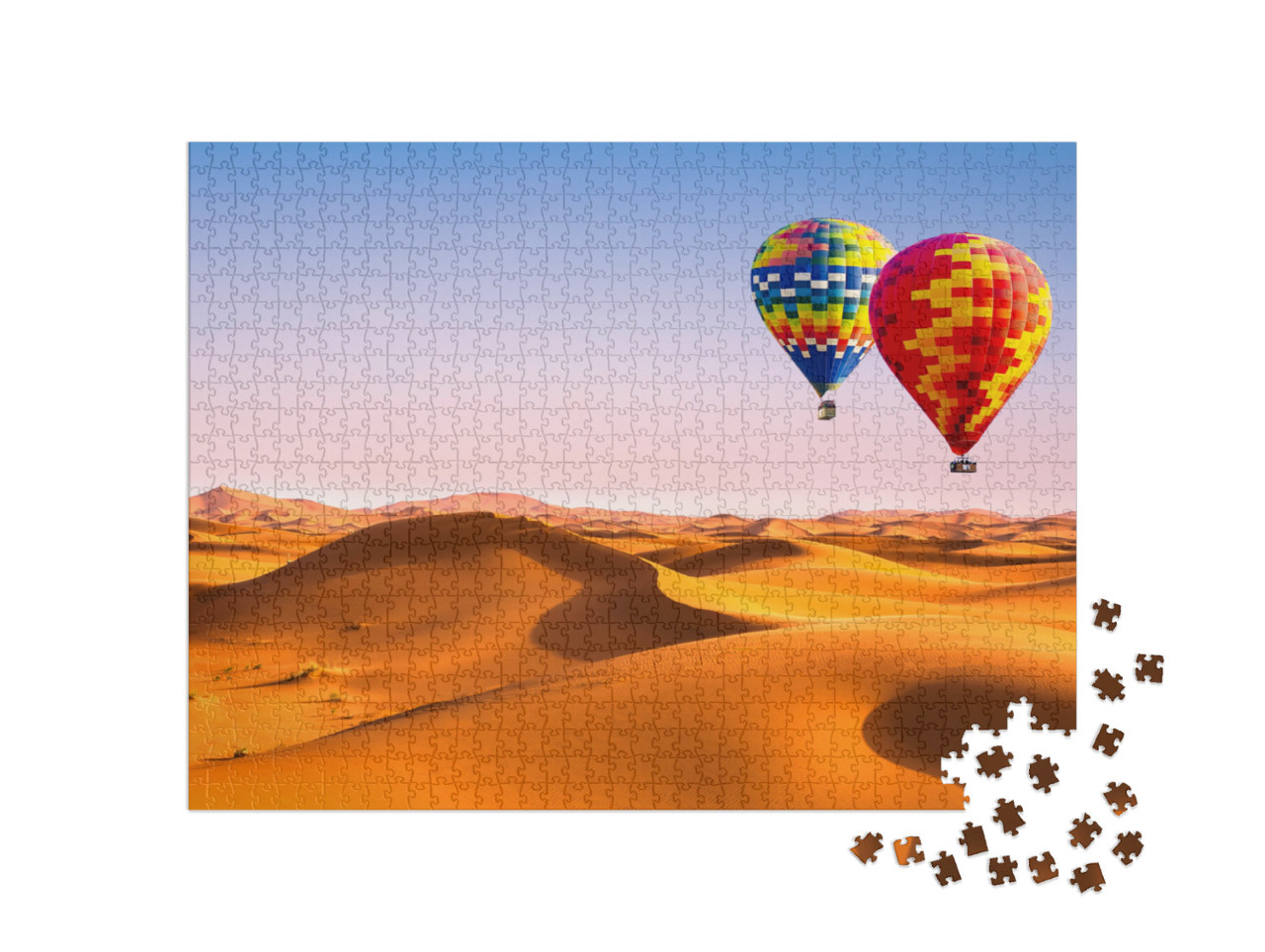 Travel Concept. Amazing View of Sand Dunes with Hot Air B... Jigsaw Puzzle with 1000 pieces