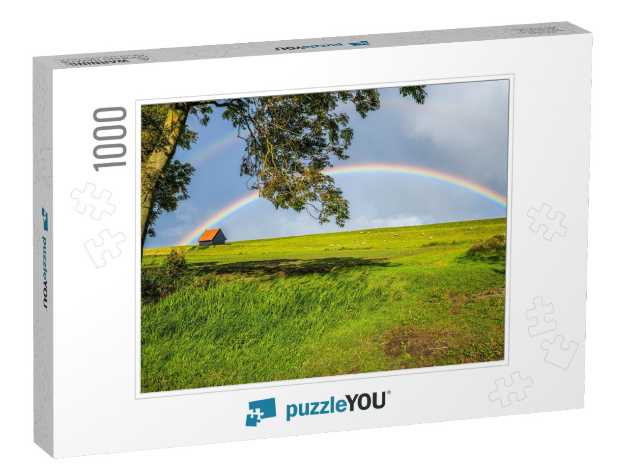 Rainbow in Sky Clouds Over Rural House Lawn Summer Field... Jigsaw Puzzle with 1000 pieces