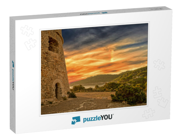 Medieval Tower of Sal Rossa At Sunrise in Ibiza, Spain... Jigsaw Puzzle