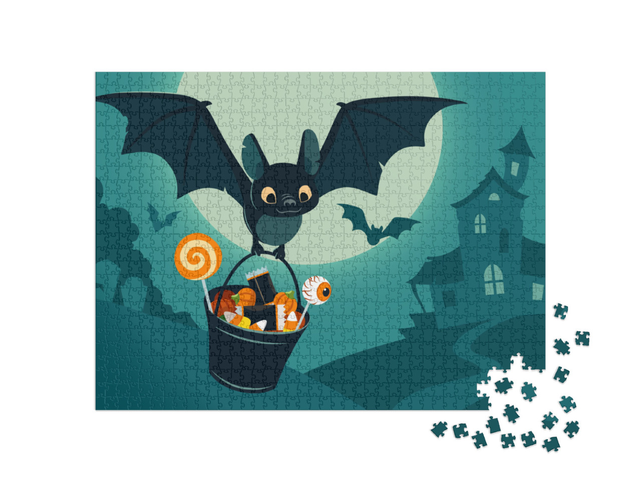 Vector Illustration of Nighttime Halloween Scene, Cute Ba... Jigsaw Puzzle with 1000 pieces