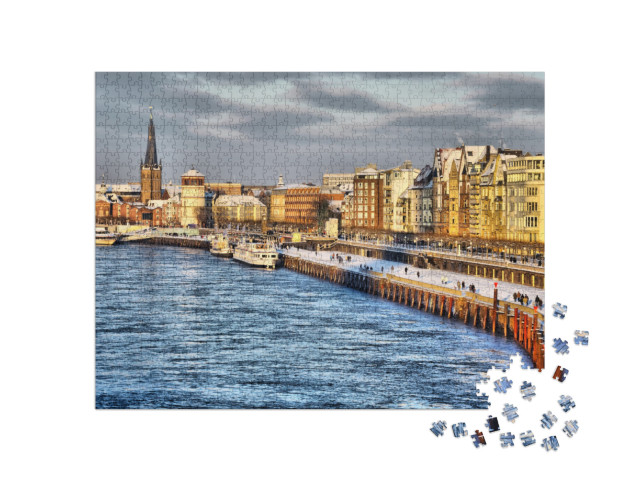 Beautiful Shore of Rhine River During Day in Dusseldorf i... Jigsaw Puzzle with 1000 pieces