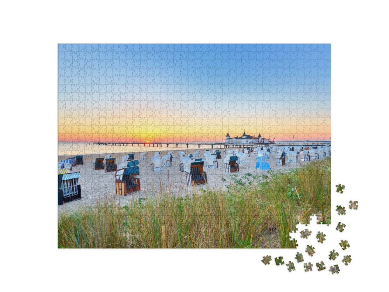 Morning Time At Baltic Sea Beach & Sight Ahlbeck Pier in... Jigsaw Puzzle with 1000 pieces