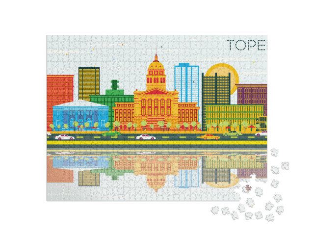 Topeka Kansas USA Skyline with Color Buildings, Blue Sky &... Jigsaw Puzzle with 1000 pieces