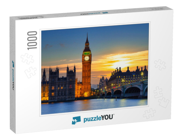 Big Ben & Westminster Bridge in London At Sunset, Uk... Jigsaw Puzzle with 1000 pieces