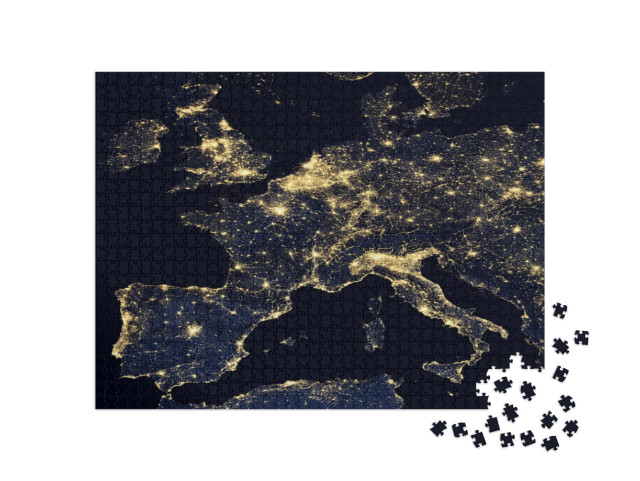 City Lights on World Map. Europe. Elements of This Image... Jigsaw Puzzle with 1000 pieces