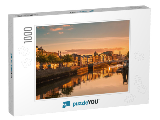 Beautiful Golden Hour View Over Dublin City Center in Dub... Jigsaw Puzzle with 1000 pieces