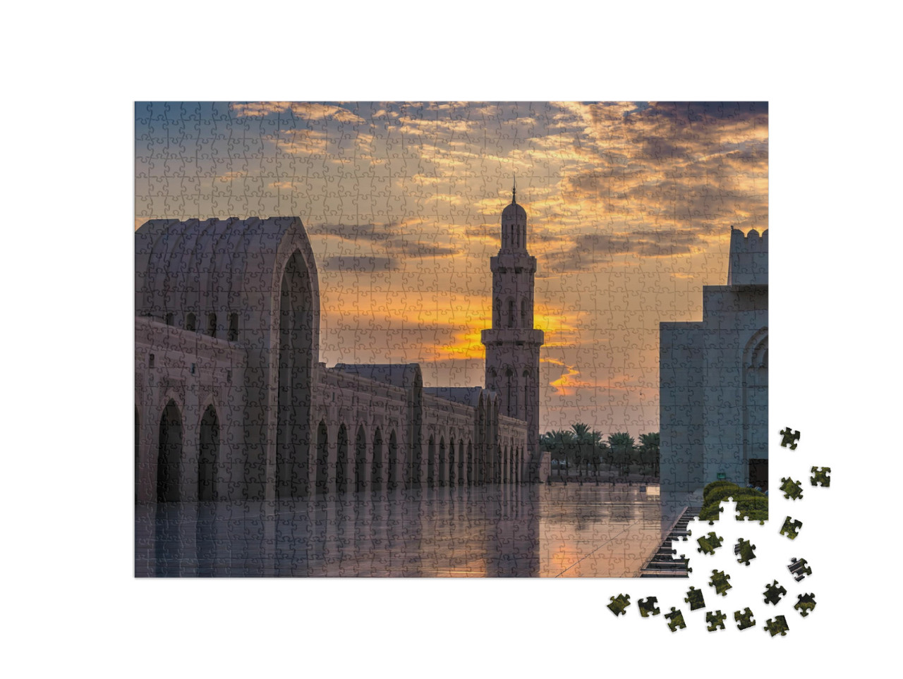 The Sun Sets Over a Mosque At Sunset in Muscat, Oman in L... Jigsaw Puzzle with 1000 pieces