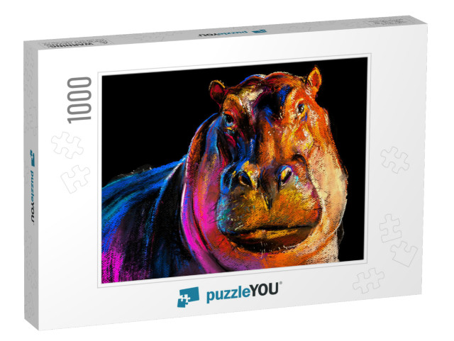 Pastel Painting of a Hippo. Modern Art... Jigsaw Puzzle with 1000 pieces