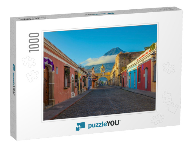 The Main Street of Antigua City with the Yellow Arch & th... Jigsaw Puzzle with 1000 pieces