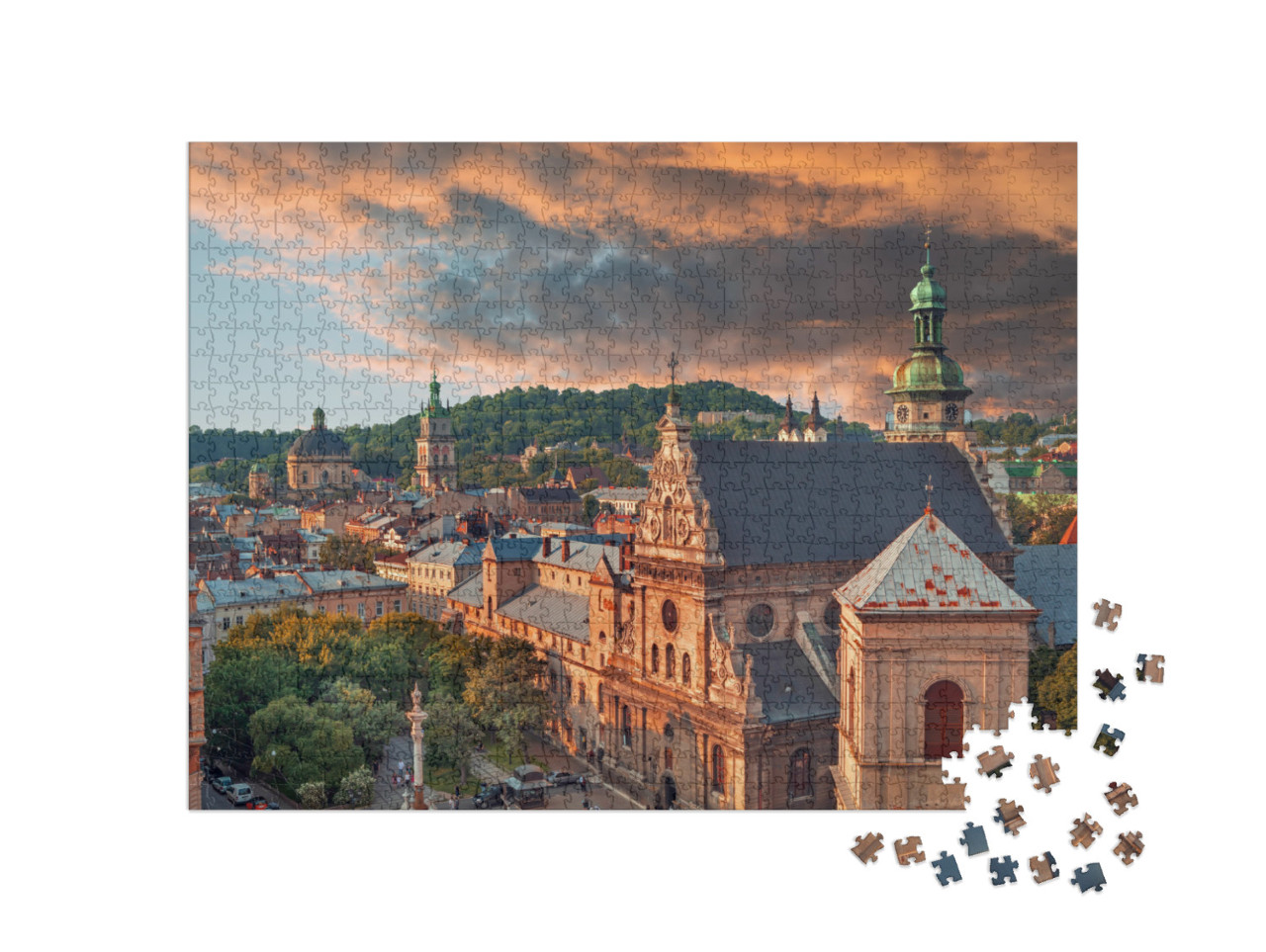 Lviv Historical City Center Skyline At Sunset, Ukraine... Jigsaw Puzzle with 1000 pieces