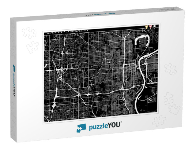 Simple Map of Omaha, Nebraska, Usa. Black & White Version... Jigsaw Puzzle