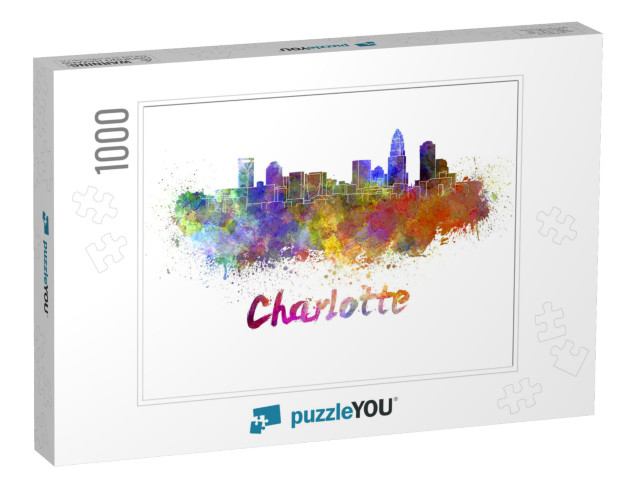 Charlotte Skyline in Watercolor Splatters with Clipping P... Jigsaw Puzzle with 1000 pieces