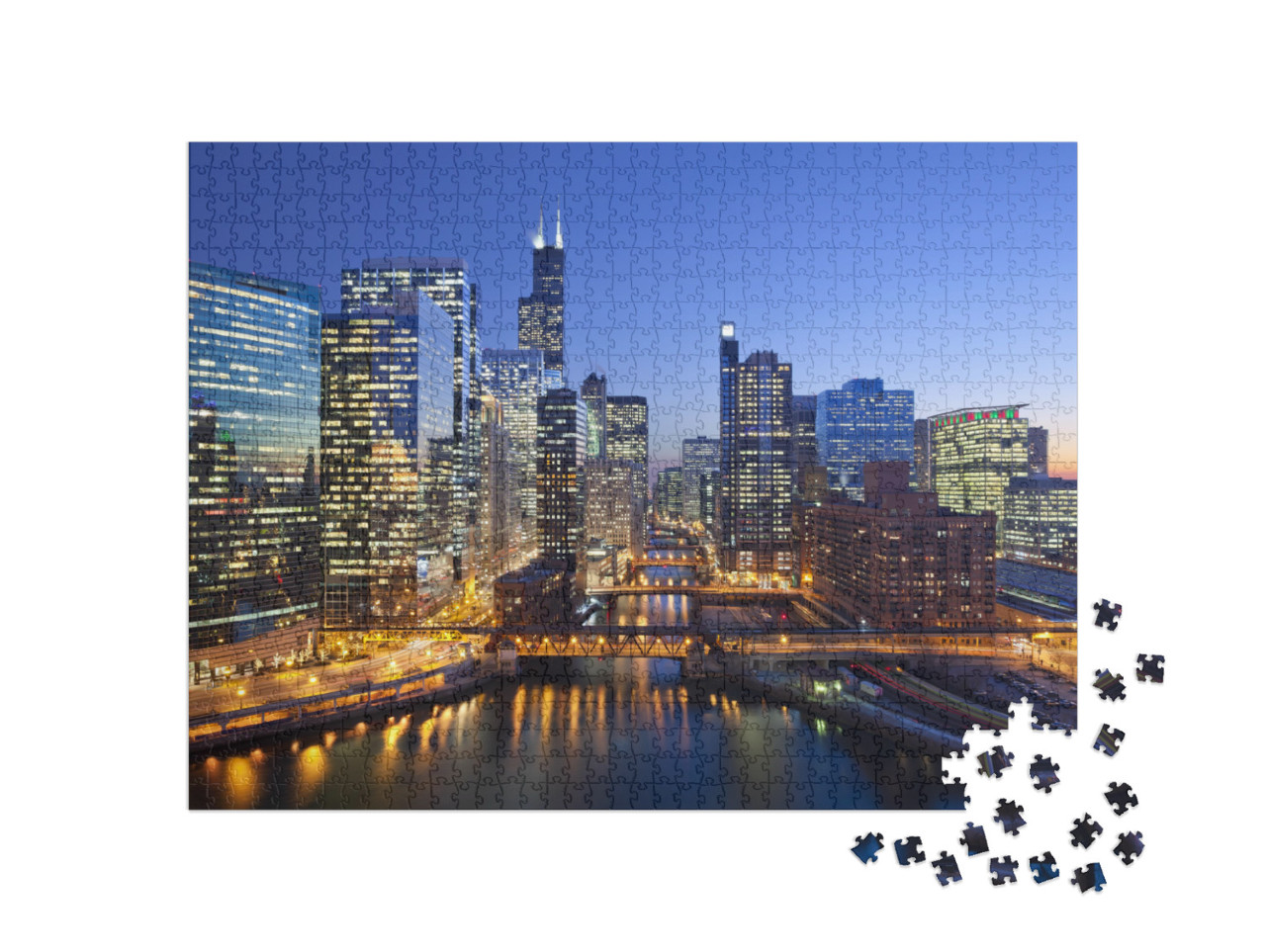 City of Chicago. Image of Chicago Downtown & Chicago Rive... Jigsaw Puzzle with 1000 pieces