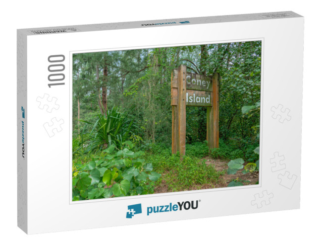 Singapore - July 15, 2018 Sign in the Jungle. Coney Islan... Jigsaw Puzzle with 1000 pieces