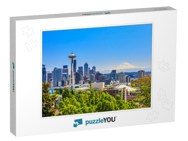 Seattle Downtown Skyline & Mt. Rainier, Washington... Jigsaw Puzzle