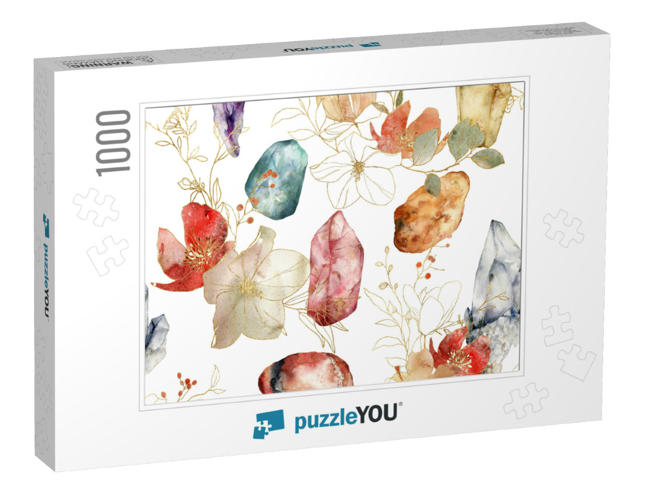 Watercolor Linear Seamless Pattern of Gemstones & Flowers... Jigsaw Puzzle with 1000 pieces