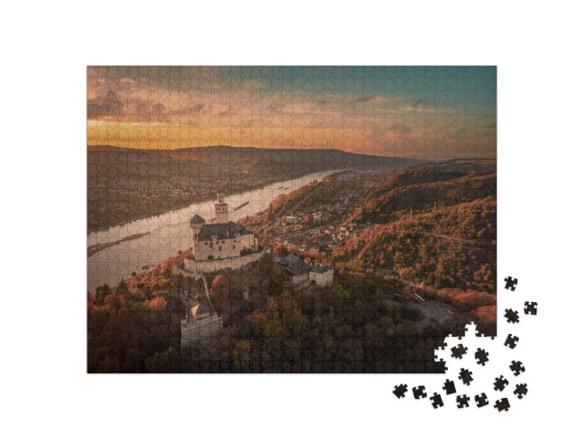 Marksburg Castle During Autumn Fall Season, Romantic Whit... Jigsaw Puzzle with 1000 pieces