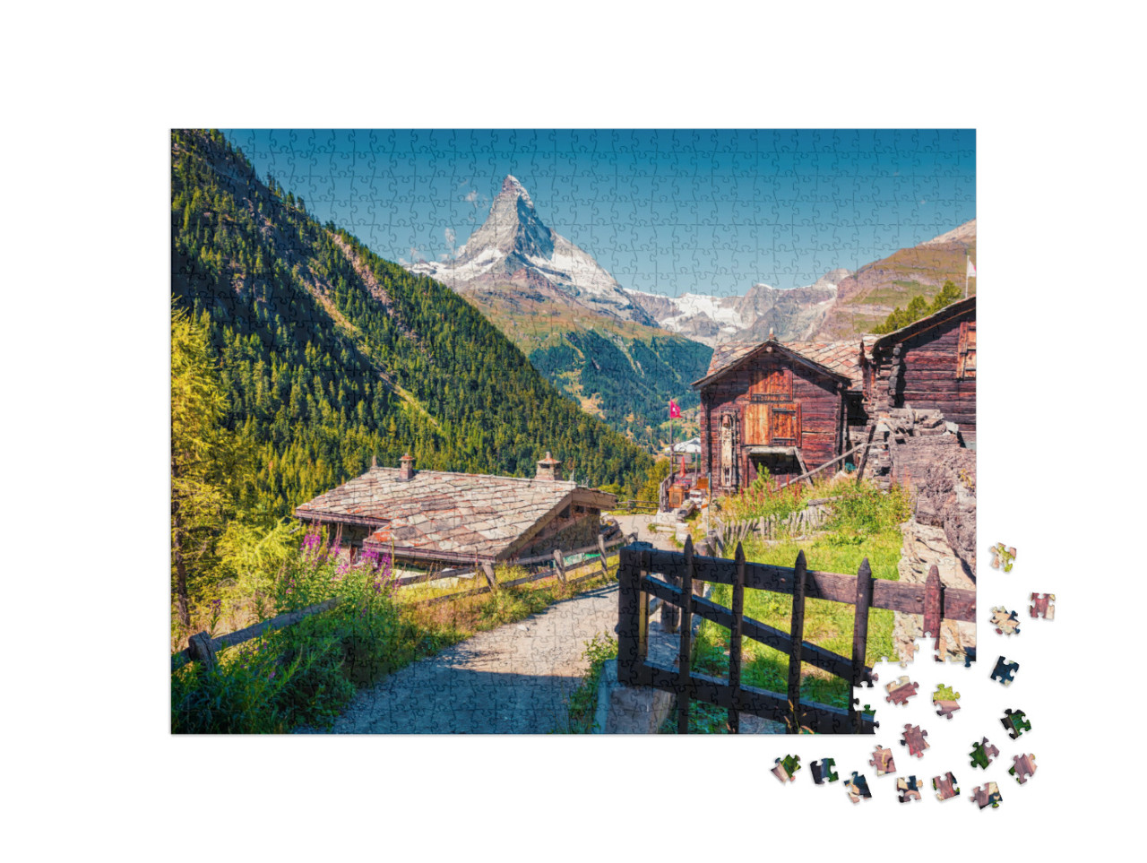 Sunny Summer Morning in Zermatt Village with Matterhorn M... Jigsaw Puzzle with 1000 pieces