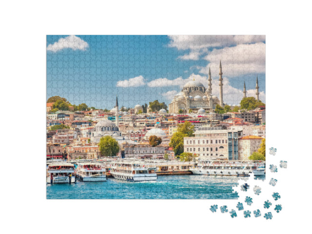 Touristic Sightseeing Ships in Golden Horn Bay of Istanbu... Jigsaw Puzzle with 1000 pieces