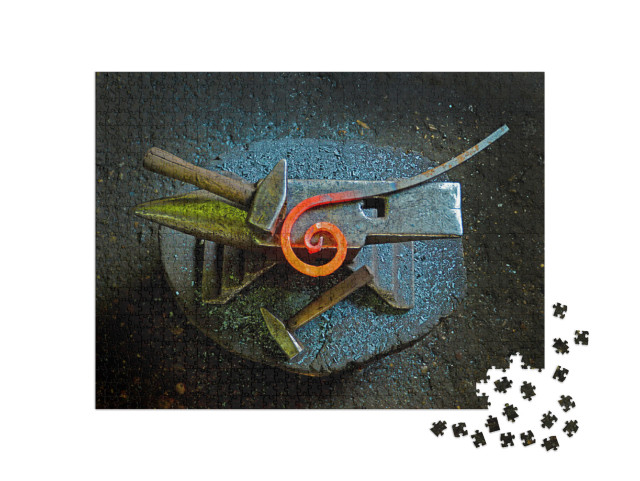 A Hammer & a Metal Object of Spiral Shape on an Anvil. th... Jigsaw Puzzle with 1000 pieces