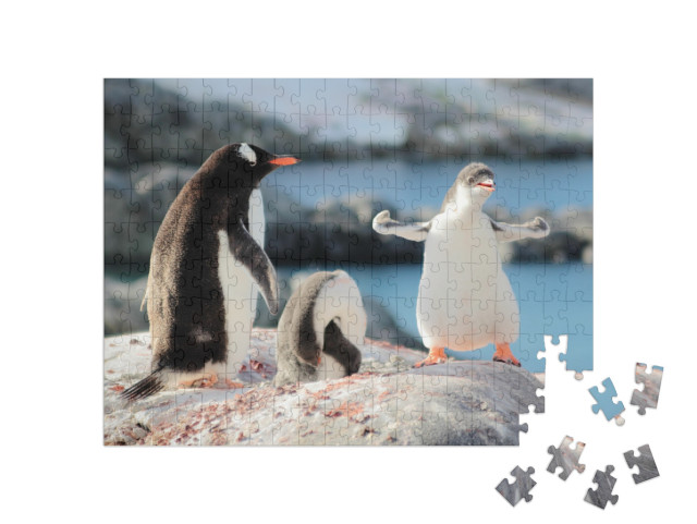 Strongest Gentoo Penguin Cute Funny Baby Chick Mummy Mom... Jigsaw Puzzle with 200 pieces