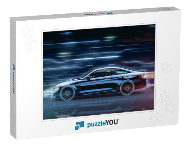 High Speed, Sports Car - Futuristic Concept with Grunge O... Jigsaw Puzzle