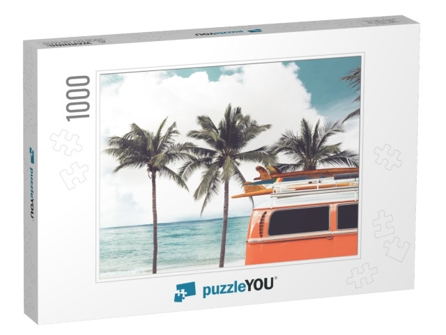 Vintage Car Parked on the Tropical Beach Seaside with a S... Jigsaw Puzzle with 1000 pieces