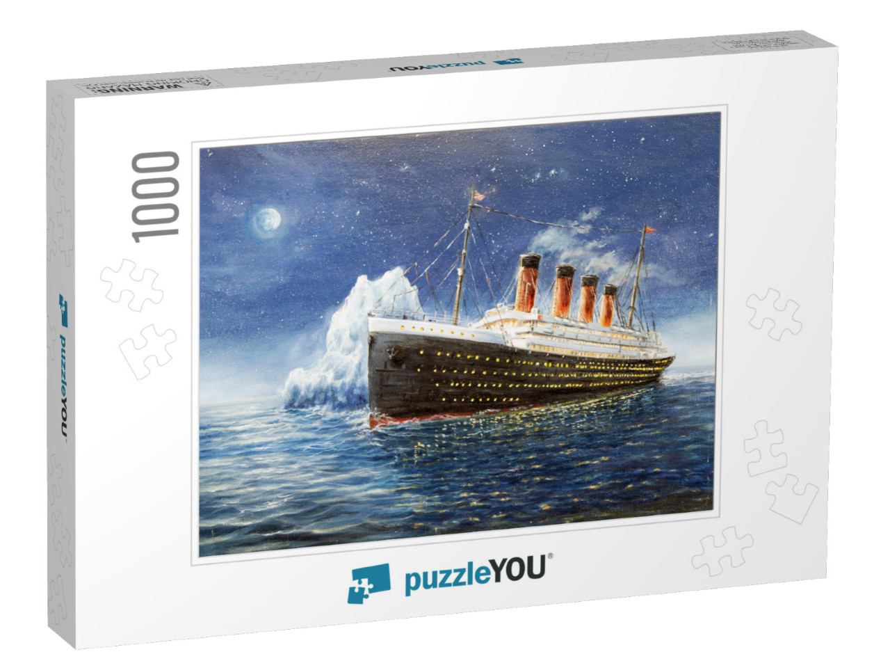 Original Oil Painting of Titanic & Iceberg in Ocean At Ni... Jigsaw Puzzle with 1000 pieces