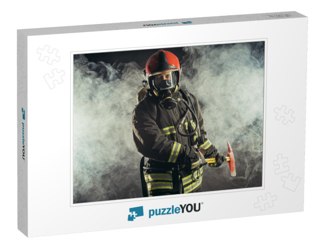 Portrait of Serious & Confident Caucasian Fireman Stand H... Jigsaw Puzzle