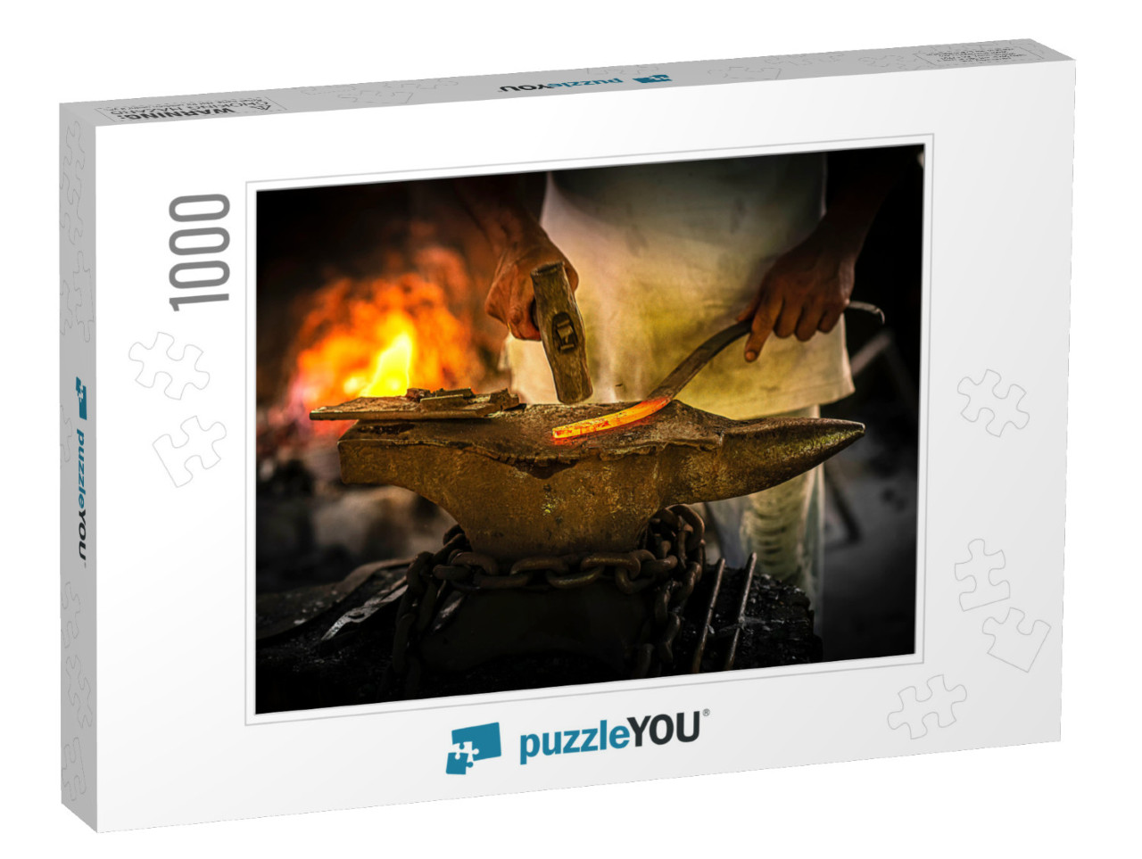 Black Smith, Iron Smith Hitting Hot Steel on an Anvil in... Jigsaw Puzzle with 1000 pieces