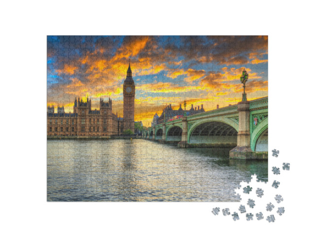 Big Ben & Westminster Palace in London At Sunset, Uk... Jigsaw Puzzle with 1000 pieces