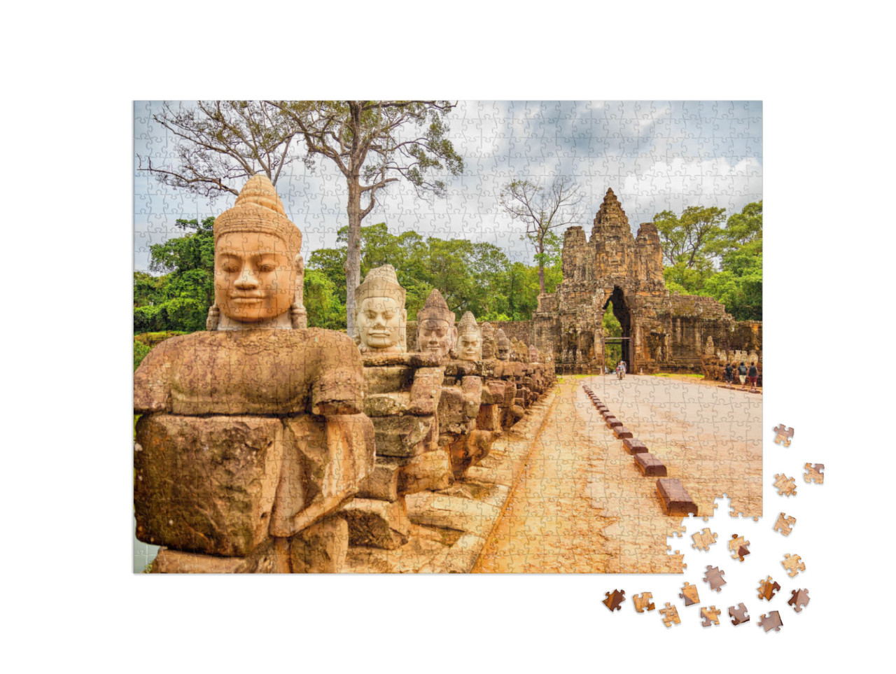 Row of Sculptures in the South Gate of Angkor Thom Comple... Jigsaw Puzzle with 1000 pieces