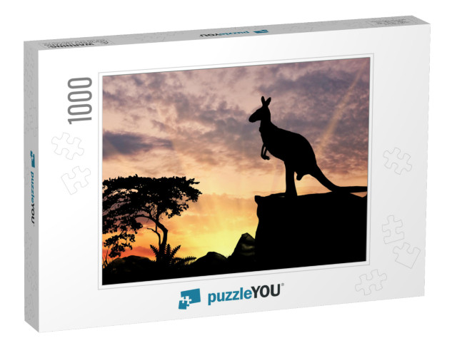 Silhouette of a Kangaroo on a Hill At Sunset... Jigsaw Puzzle with 1000 pieces