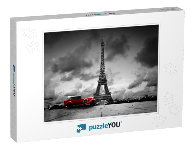 Artistic Image of Eiffel Tower, Paris, France & Red Retro... Jigsaw Puzzle