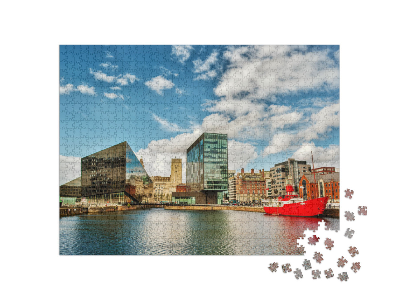 Buildings in Liverpool England Near the River Mersey, Hdr... Jigsaw Puzzle with 1000 pieces