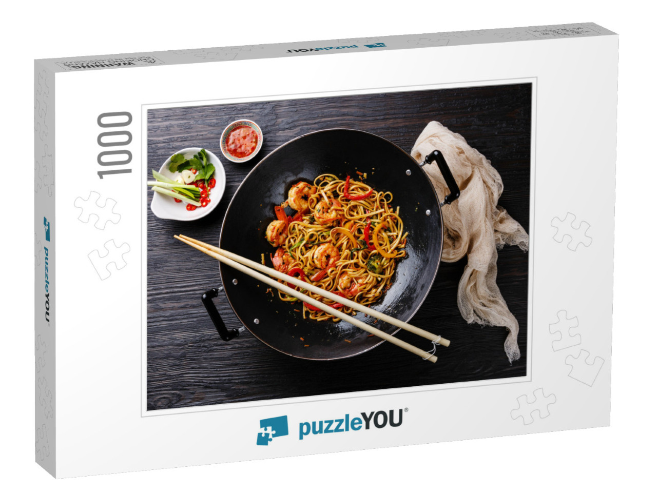 Udon Stir-Fry Noodles with Shrimp & Vegetables in Wok Pan... Jigsaw Puzzle with 1000 pieces