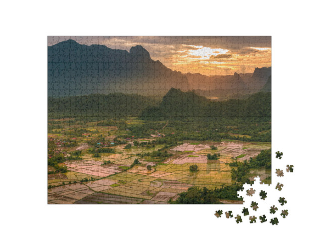 Sunset on the Rice Fields Taken from Pha Ngern View Point... Jigsaw Puzzle with 1000 pieces