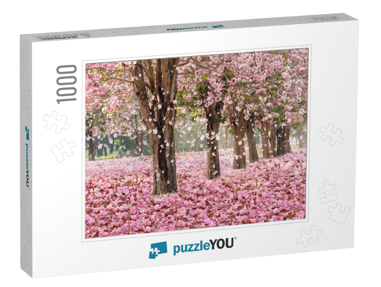 The Romantic Tunnel of Pink Flower Trees with Falling Pet... Jigsaw Puzzle with 1000 pieces