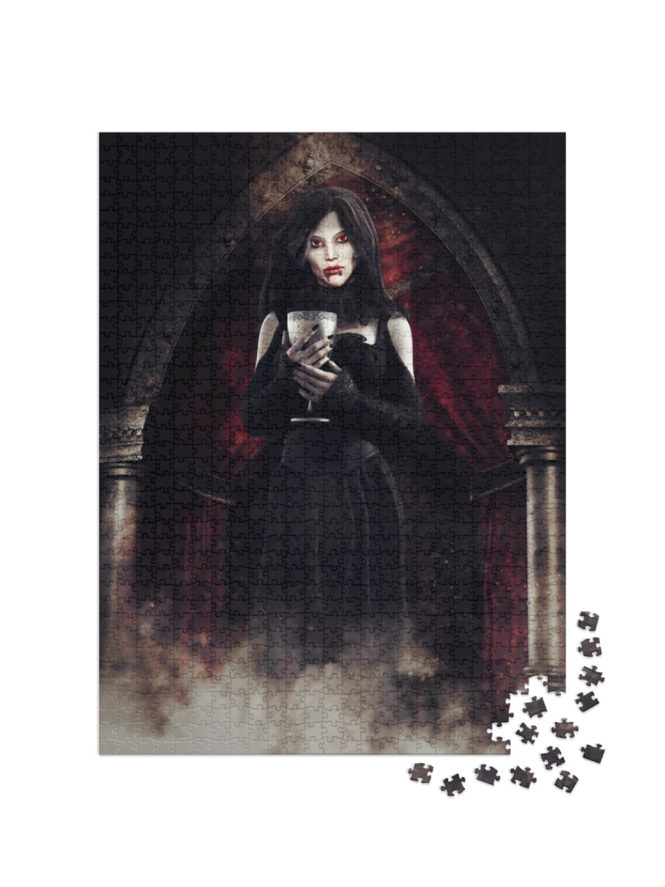 Gothic Scene with a Vampire Girl Standing with a Chalice... Jigsaw Puzzle with 1000 pieces